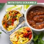 vegan breakfast burrito wrapped in aluminum foil.