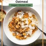 carrot cake oatmeal in white bowl.