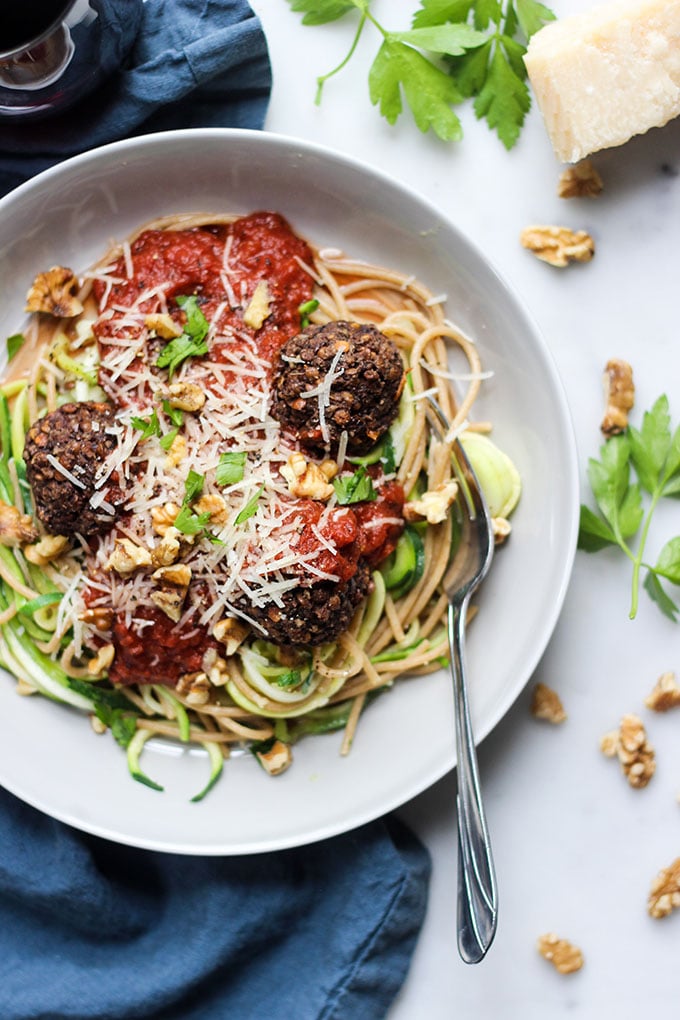 Lentil Walnut Meatballs and Spaghetti