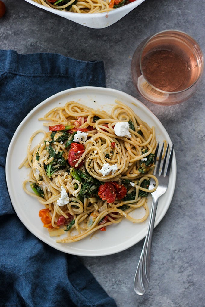 Burst Tomato and Spinach Pasta