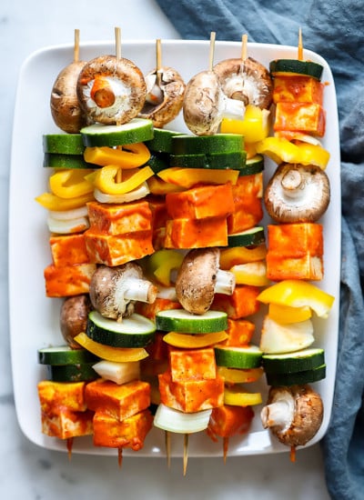 Grilled Tofu Kebabs with Red Pepper Sauce | Simple, Vegan, Perfect for summer!