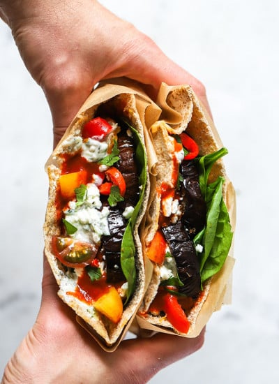 Roasted Eggplant and Pepper Pita Sandwich