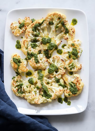 roasted cauliflower steaks with pesto