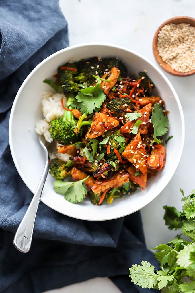 Teriyaki Tempeh and broccoli stir fry