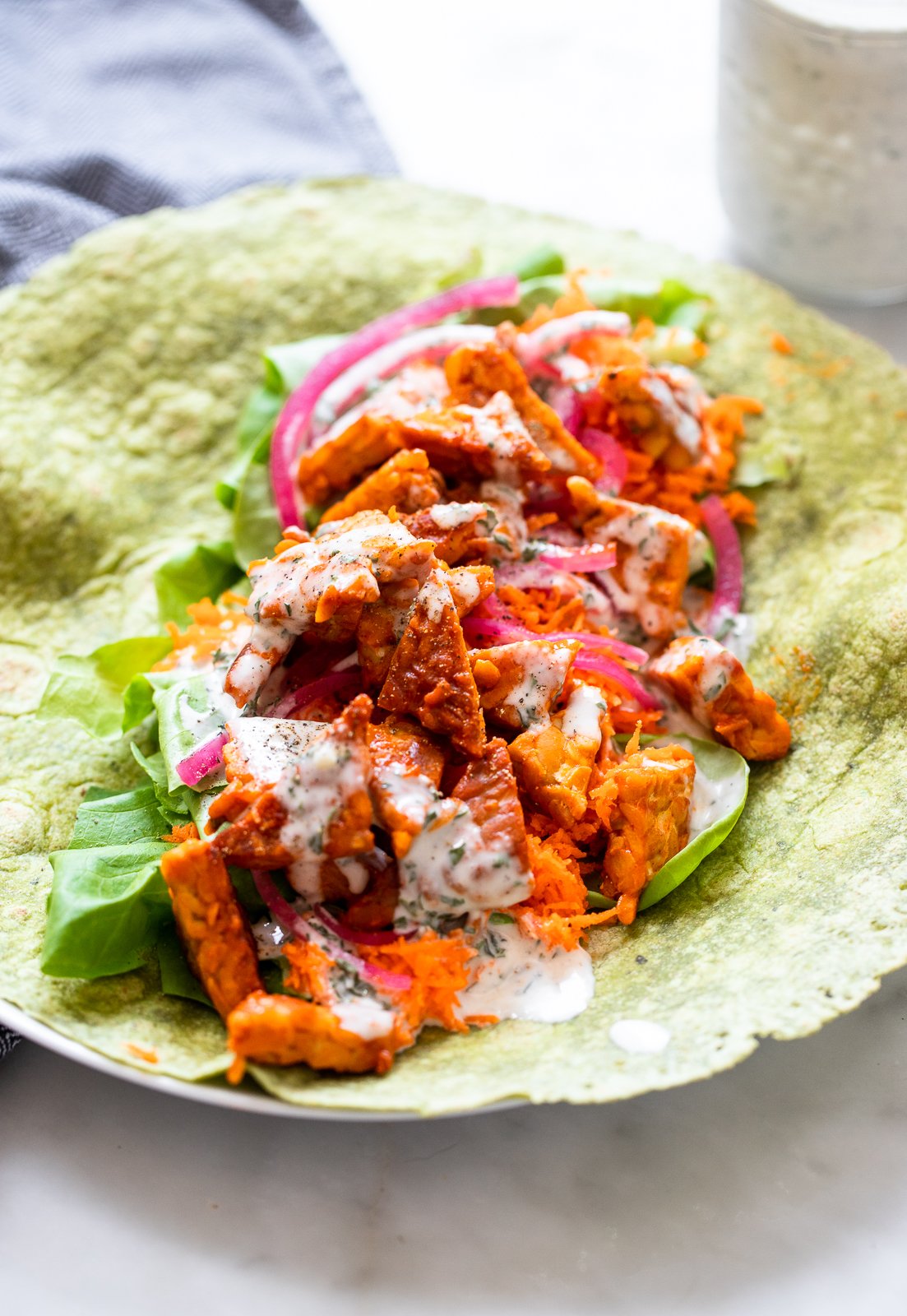 vegan buffalo tempeh wrap