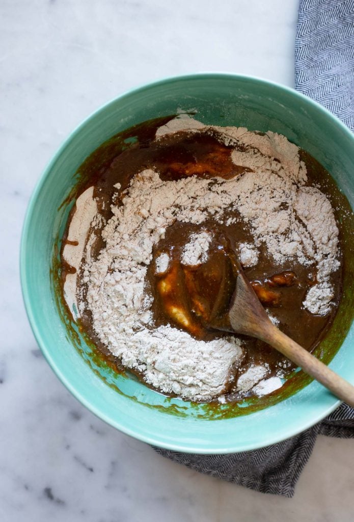mix the dry and wet ingredients together. 