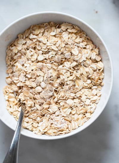 dry ingredients for carrot cake baked oatmeal in a bowl.
