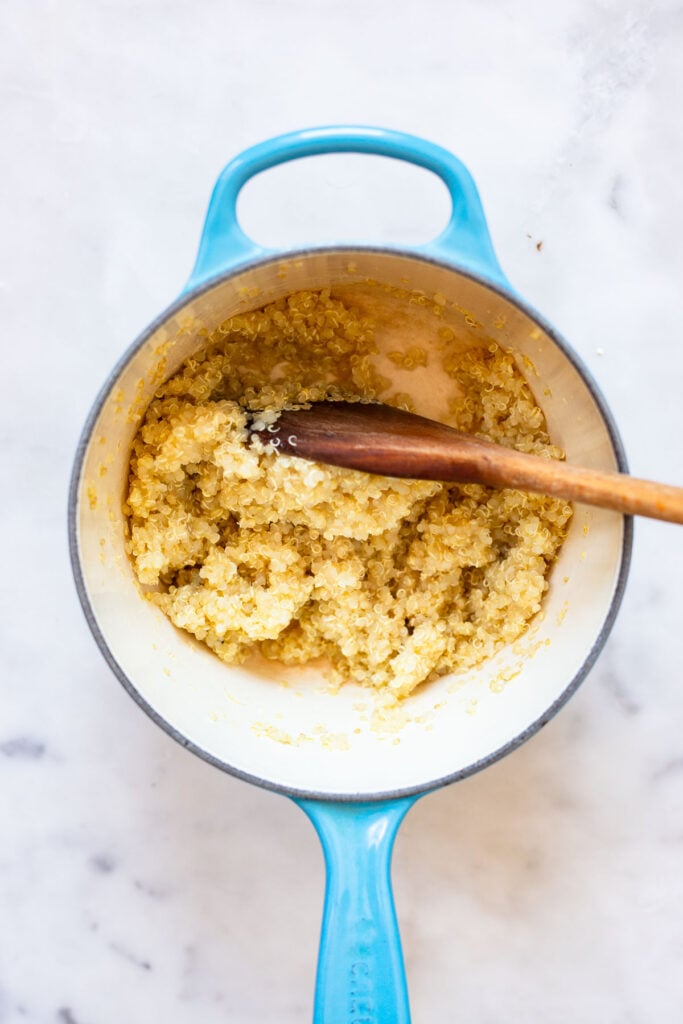 cooked quinoa for the salad.