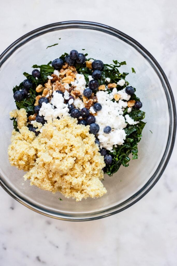 salad ingredients in large mixing bowl.