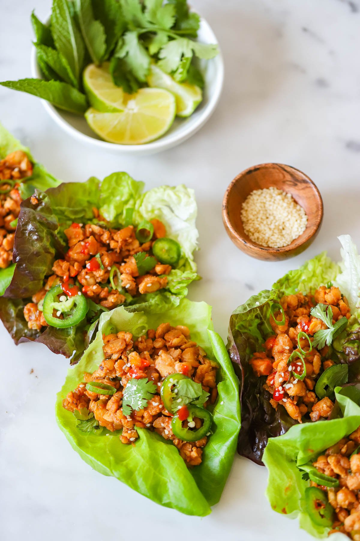 vegan lettuce wraps with sesame seeds