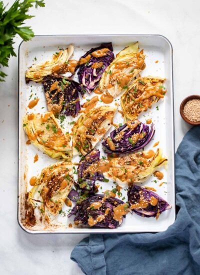 Oven Roasted Cabbage with Tahini Miso Sauce
