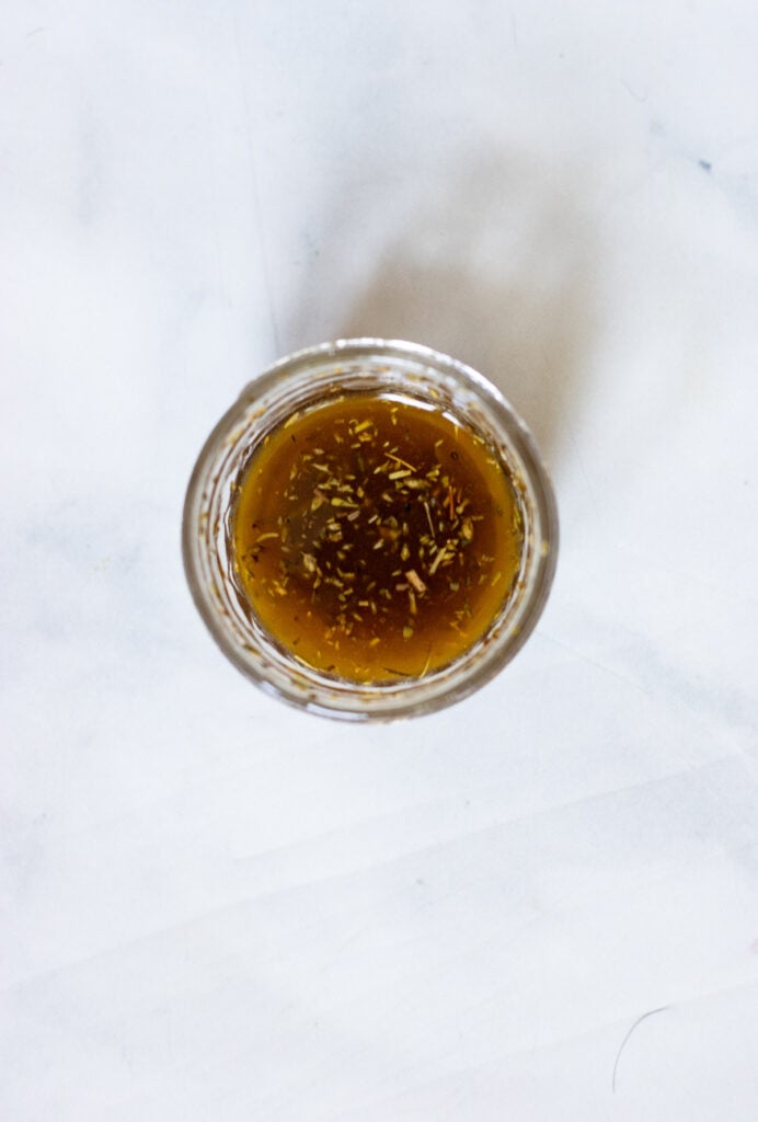 dressing ingredients mixed in mason jar