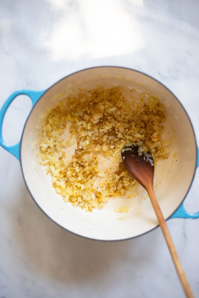 step one saute the onion in the olive oil.