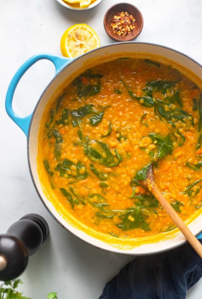 Add the lemon and spinach and cook until spinach is wilted.