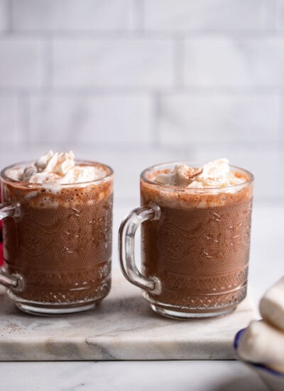 spiked vegan hot chocolate in glass mugs