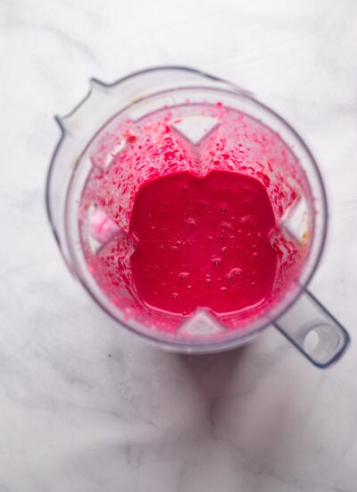 pureed beet sauce in blender pitcher. 