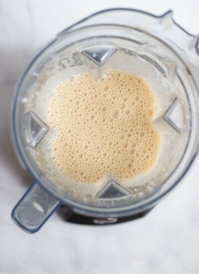 pureed banana popsicle ingredients in the blender pitcher. 