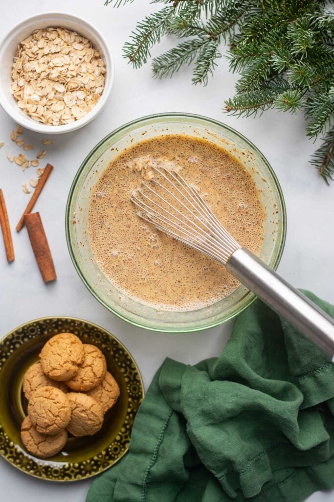 overnight oat ingredients in a small mixing bowl with a whisk.