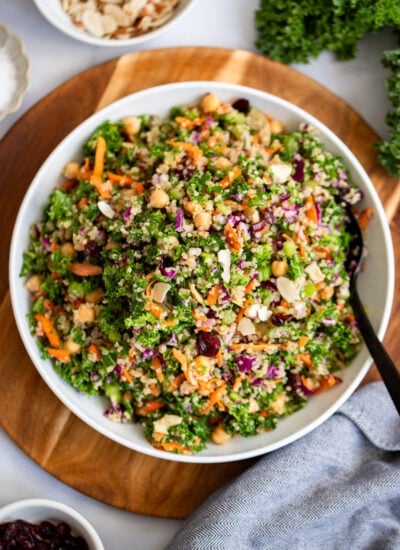 quinoa and celery salad in a large white bowl